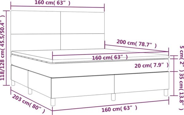 vidaXL Ηπειρωτικό κρεβάτι με στρώμα, ανοιχτό γκρι, 160x200 cm, ύφασμα