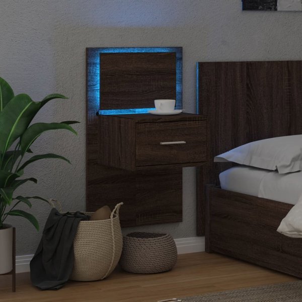 vidaXL Κρεμαστό κομοδίνο με φωτισμό LED, καφέ δρύς