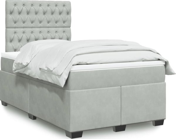 vidaXL Κρεβάτι Κοντινεντάλ με Στρώμα 120x190 cm Ανοιχτό Γκρι Βελούδο