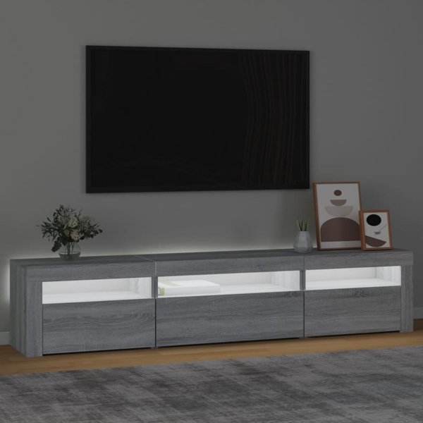 vidaXL Έπιπλο TV με LED φωτισμό, γκρι δρυς Sonoma, 195x35x40 εκ