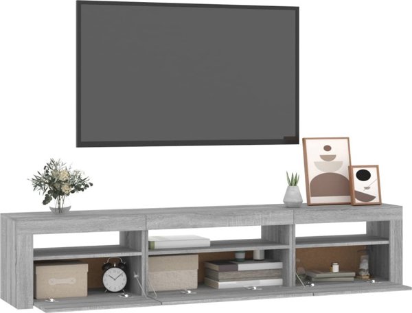 vidaXL Έπιπλο TV με LED φωτισμό, γκρι δρυς Sonoma, 195x35x40 εκ