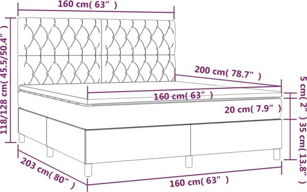 vidaXL Κρεβάτι κοντινεντάλ με στρώμα, μπεζ, 160x200 εκ, ύφασμα