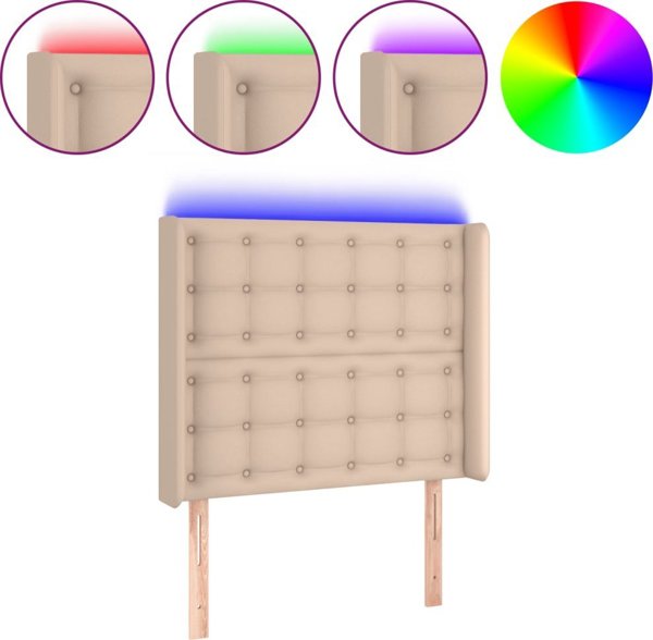 vidaXL Zaglowek do lozka z LED cappuccino 83x16x118/128 cm ekoskora