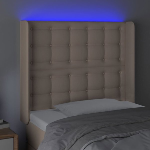 vidaXL Zaglowek do lozka z LED cappuccino 83x16x118/128 cm ekoskora