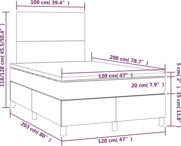 vidaXL Lozko kontynentalne z materacem i LED zielony aksamit 120x200 cm