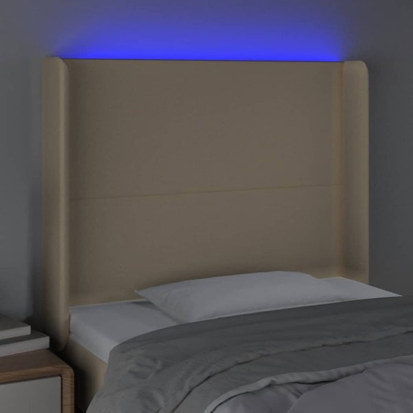 vidaXL Zaglowek για Κρεβάτι με LED, κρεμ, 93x16x118/128 cm, ύφασμα