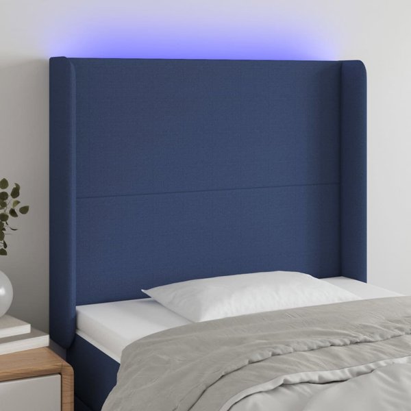 vidaXL Zaglowek do lozka me LED, niebieski, 103x16x118/128 cm, tkanina