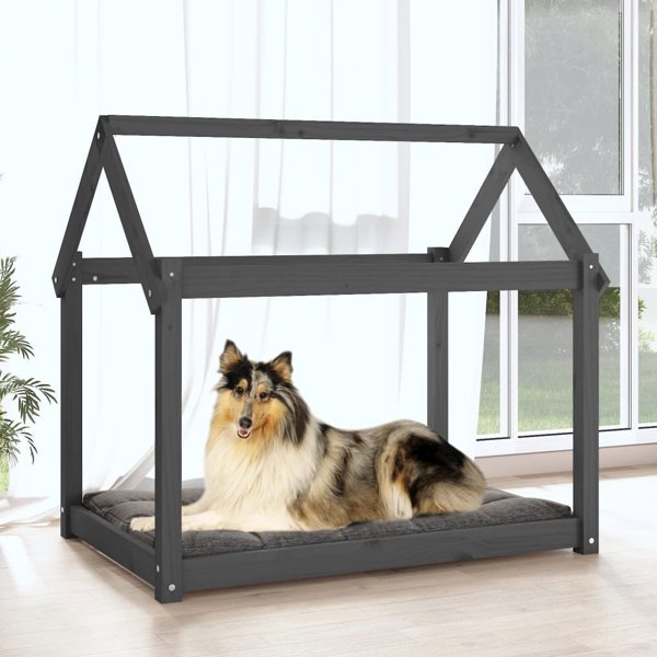 vidaXL vidaXL Legowisko dla psa, szare, 101x70x90 cm, lite drewno sosnowe