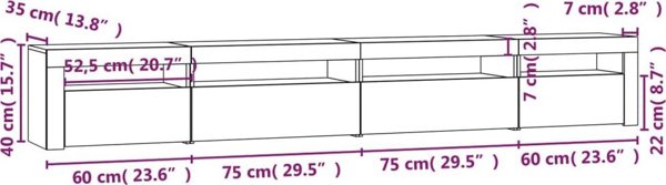 vidaXL Έπιπλο TV με LED φωτισμό, γκρι δρύς Sonoma, 270x35x40 εκ.