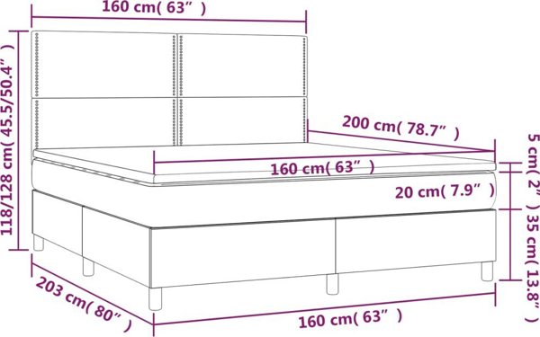 vidaXL Κοντινεντάλ κρεβάτι με στρώμα, μαύρο, 160x200 cm, ύφασμα