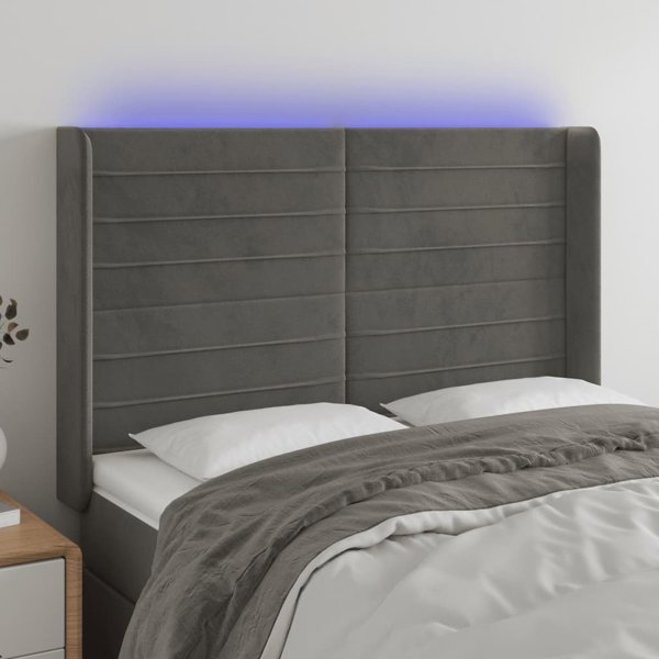vidaXL Zaglohek do lzoka me LED, skourogyalazio, 147x16x118/128 cm, aksamit