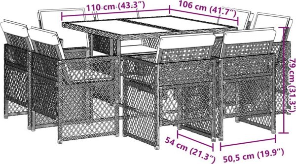 vidaXL Σετ κήπου 9 τεμαχίων με μαξιλάρια, μπεζ ανάμεικτο
