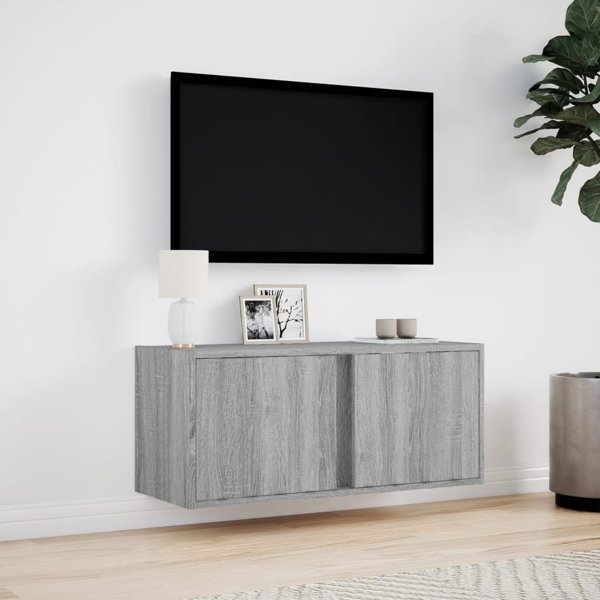 vidaXL Επιτοίχια ντουλάπα TV με LED, γκρι δρυς Sonoma, 80x31x35 εκ.