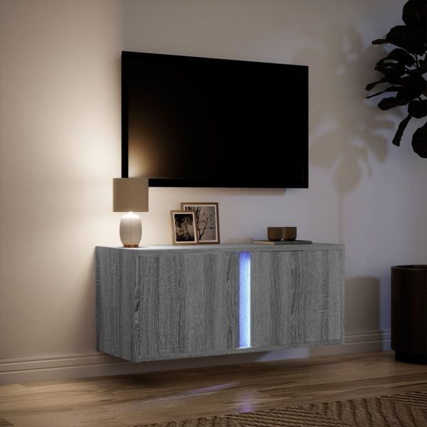 vidaXL Επιτοίχια ντουλάπα TV με LED, γκρι δρυς Sonoma, 80x31x35 εκ.