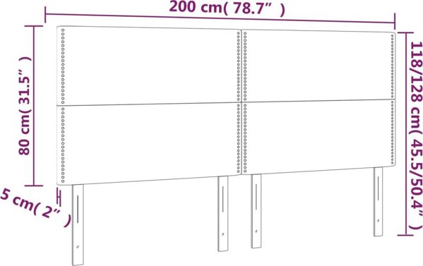 vidaXL Zagłówki για κρεβάτι, 4 τεμ., μαύρο, 100x5x78/88 εκ., συνθετικό δέρμα