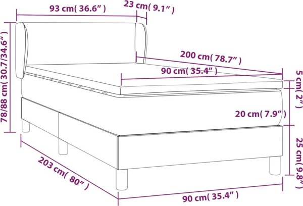 vidaXL Κρεβάτι Continental με στρώμα, ταουπ, ύφασμα, 90x200 cm