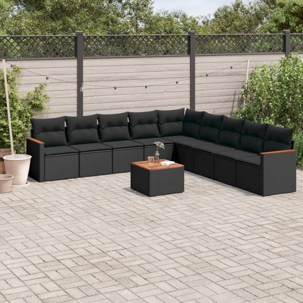 vidaXL vidaXL 10-cz. zestaw wypoczynkowy do ogrodu, poduszki czarny rattan PE