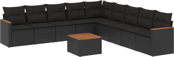 vidaXL vidaXL 10-cz. zestaw wypoczynkowy do ogrodu, poduszki czarny rattan PE