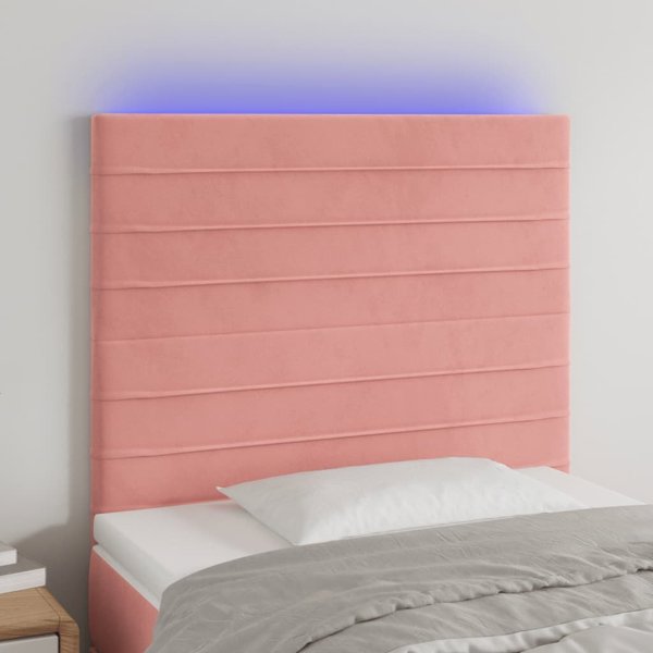vidaXL Μαξιλάρι κεφαλής για κρεβάτι με LED, ροζ, 100x5x118/128 εκ, βελούδο