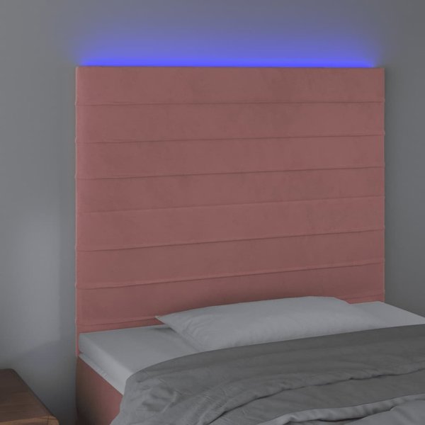 vidaXL Μαξιλάρι κεφαλής για κρεβάτι με LED, ροζ, 100x5x118/128 εκ, βελούδο