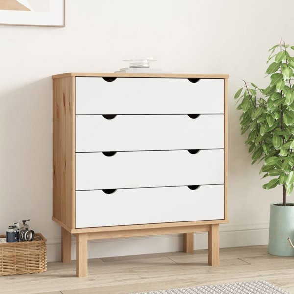 vidaXL Komoda με συρτάρια, καφέ-λευκή, 76,5x39,5x90 εκ, από μασίφ πεύκο