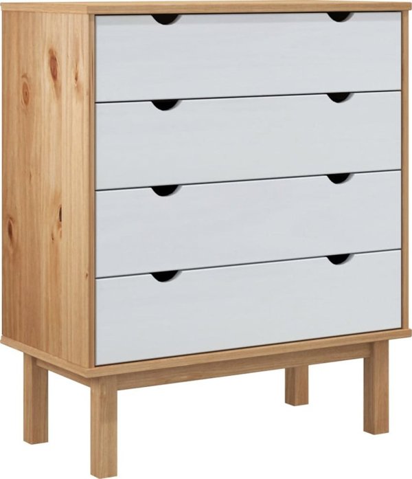vidaXL Komoda με συρτάρια, καφέ-λευκή, 76,5x39,5x90 εκ, από μασίφ πεύκο