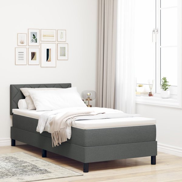 vidaXL Κρεβάτι Box Spring με Στρώμα 90x200 εκ. Σκούρο Γκρι Υφασμάτινο