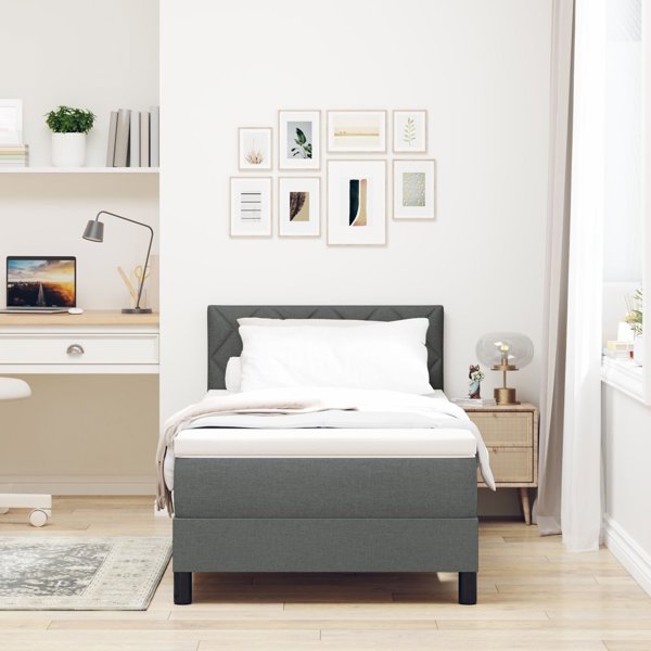 vidaXL Κρεβάτι Box Spring με Στρώμα 90x200 εκ. Σκούρο Γκρι Υφασμάτινο