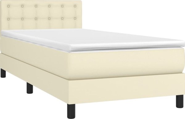 vidaXL Lozko kontynentalne z LED materac kremowe ekoskora 80x200 cm