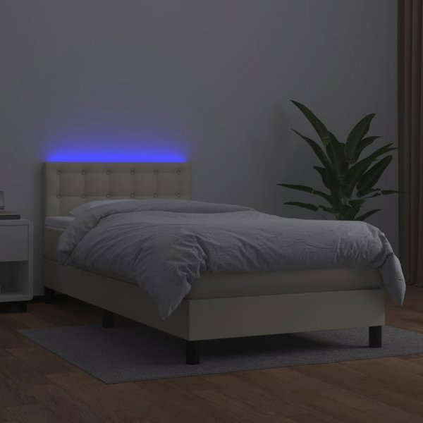 vidaXL Lozko kontynentalne z LED materac kremowe ekoskora 80x200 cm