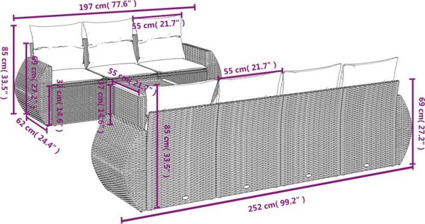 vidaXL Σετ καθιστικού κήπου 8 τεμαχίων με μαξιλάρια, μαύρο