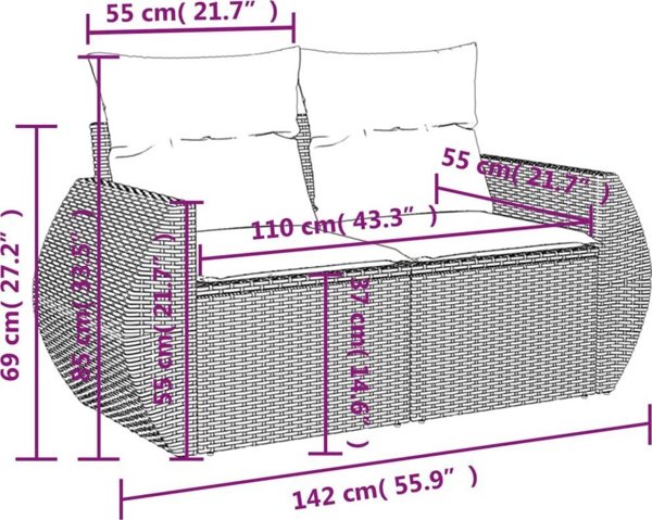 vidaXL Σετ καθιστικού κήπου 8 τεμαχίων με μαξιλάρια, μαύρο
