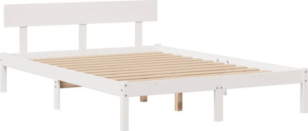 vidaXL Κρεβάτι με ράφι, χωρίς στρώμα, λευκό, 140x190 εκ., από πεύκο