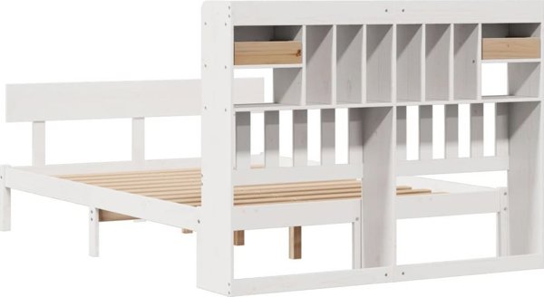 vidaXL Κρεβάτι με ράφι, χωρίς στρώμα, λευκό, 140x190 εκ., από πεύκο