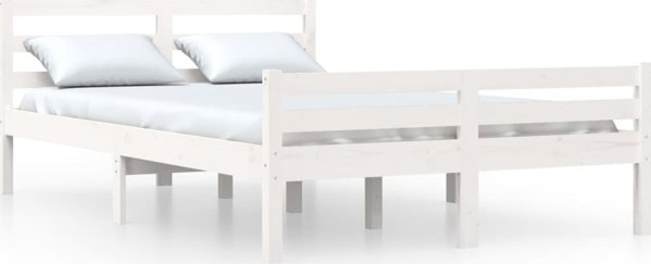 vidaXL Πλαίσιο κρεβατιού, λευκό, μασίφ ξύλο, 150x200 cm, King Size