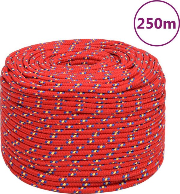 vidaXL Linka zeglarska, czerwona, 8 mm, 250 m, polipropylen