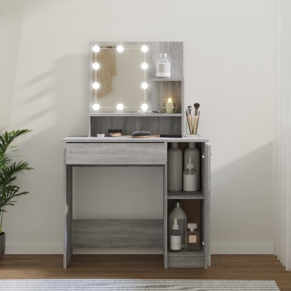 vidaXL Τουαλέτα με LED, Sonoma δρυς γκρι, 86,5x35x136 cm