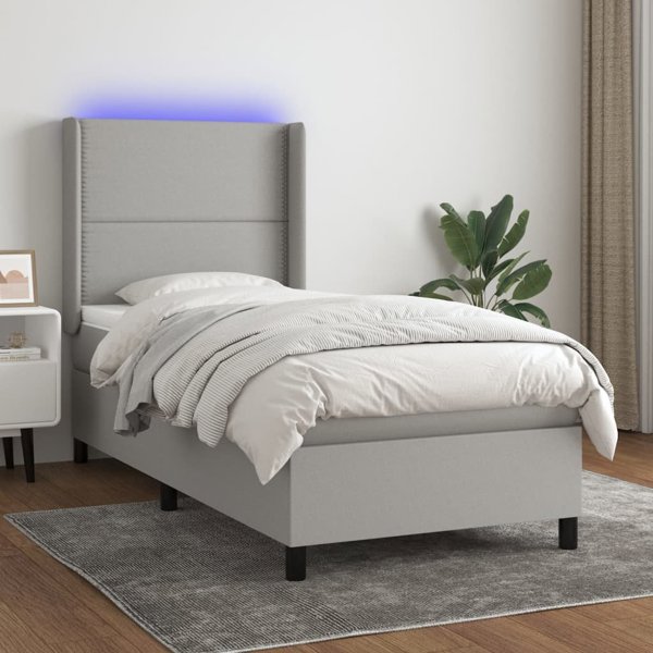 vidaXL Λουτζκο κοντινεντάλ με στρώμα, ανοιχτό γκρι 100x200 εκ, ύφασμα