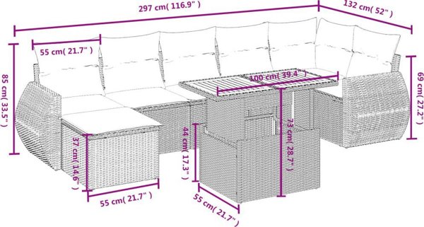 vidaXL Σετ Κήπου 8 τμχ με Μαξιλάρια, Μπεζ, Πολυρατάν