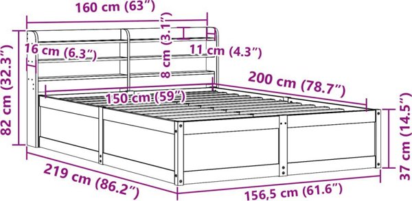 vidaXL Rama κρεβατιού με κεφαλάρι, λευκή, 150x200 cm, μασίφ πεύκο