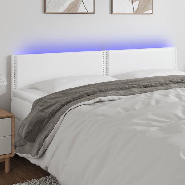 vidaXL LED προσκέφαλο κρεβατιού λευκό 200x5x78/88 cm από τεχνητή δερματίνη
