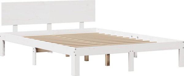 vidaXL Ράμα κρεβατιού με κεφαλάρι, λευκό, 150x200 εκ., μασίφ πεύκο