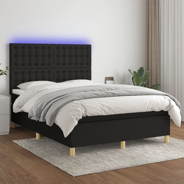 vidaXL Κρεβάτι continental με στρώμα, μαύρο, 140x200 cm, ύφασμα