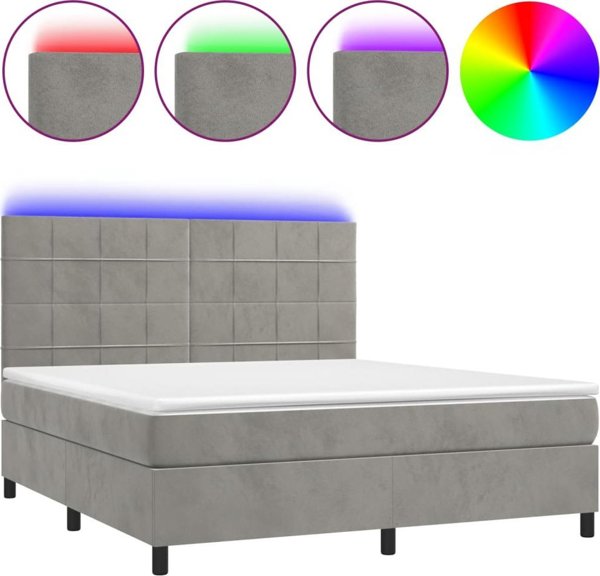 vidaXL Lozko kontynentalne z materacem i LED szare 180x200 cm aksamit