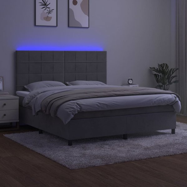 vidaXL Lozko kontynentalne z materacem i LED szare 180x200 cm aksamit