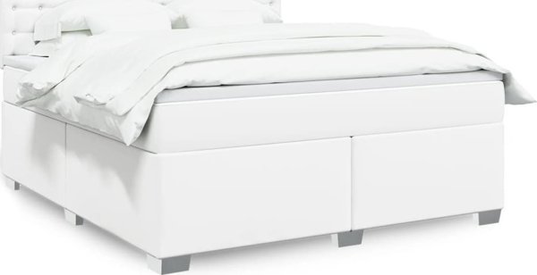 vidaXL Κρεβάτι Continental με στρώμα, λευκό, οικολογικό δέρμα 180x200 cm