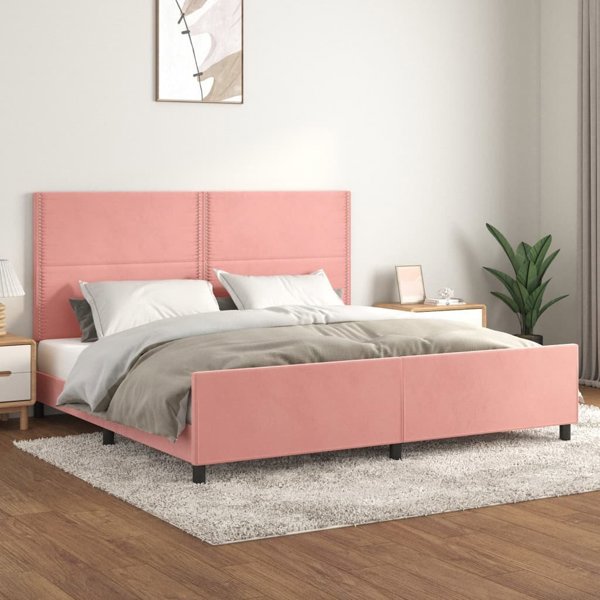 vidaXL Rama lozka z zaglowkiem rozowa 200x200 cm aksamitna