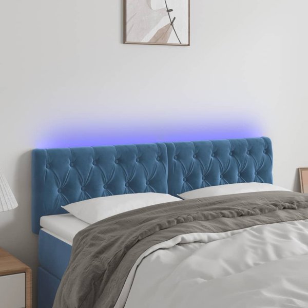 vidaXL Κεφαλάρι κρεβατιού με LED, σκούρο μπλε, 144x7x78/88 cm, βελούδο