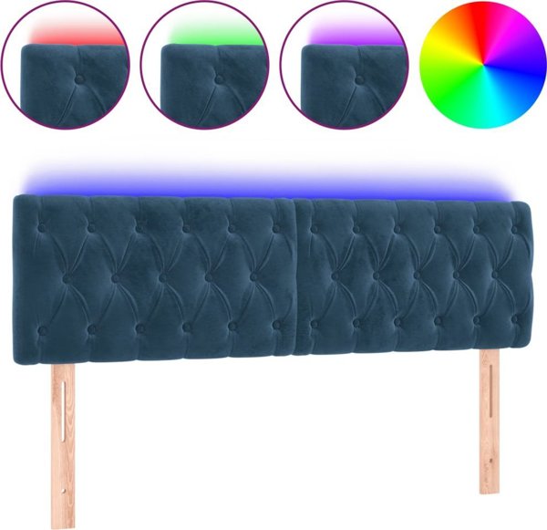 vidaXL Κεφαλάρι κρεβατιού με LED, σκούρο μπλε, 144x7x78/88 cm, βελούδο
