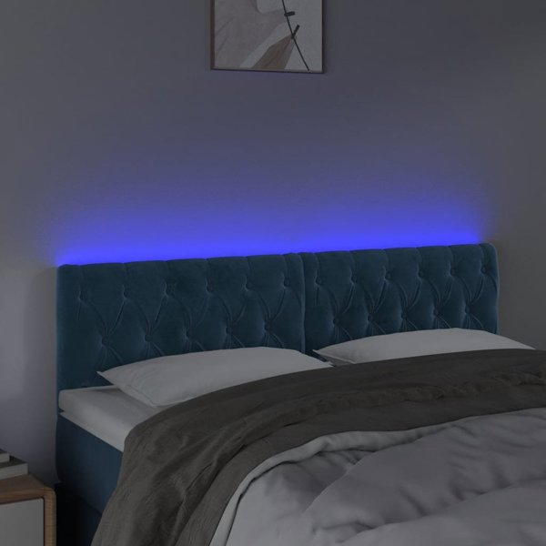vidaXL Κεφαλάρι κρεβατιού με LED, σκούρο μπλε, 144x7x78/88 cm, βελούδο
